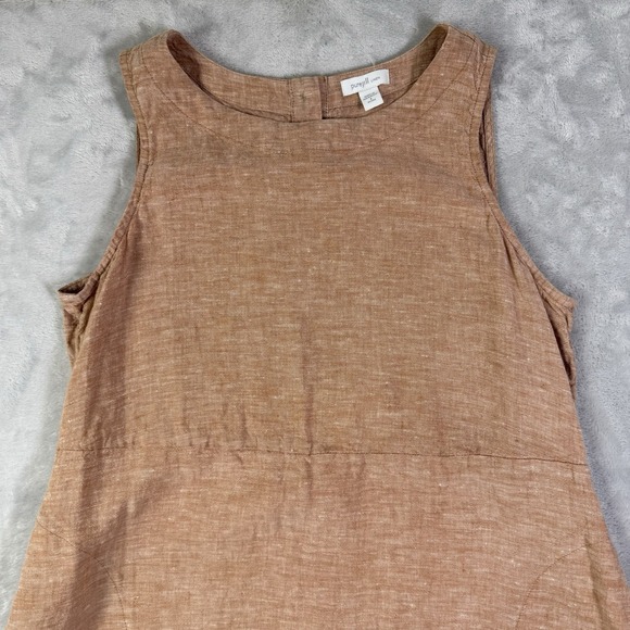 J Jill 100% Linen Dress Size Small Petite Tan/Orange Beach Vacation Pockets - Picture 4 of 15
